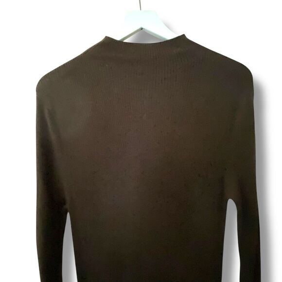 MASSIMO DUTTI Contrast Knit Dress Olive Green Size Large Mock Neck Flowy Bottom - Picture 12 of 16